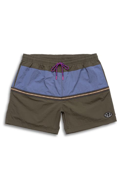 Maui And Sons Maui & Sons Granite Colorblock Nylon Swim Trunks In Thyme