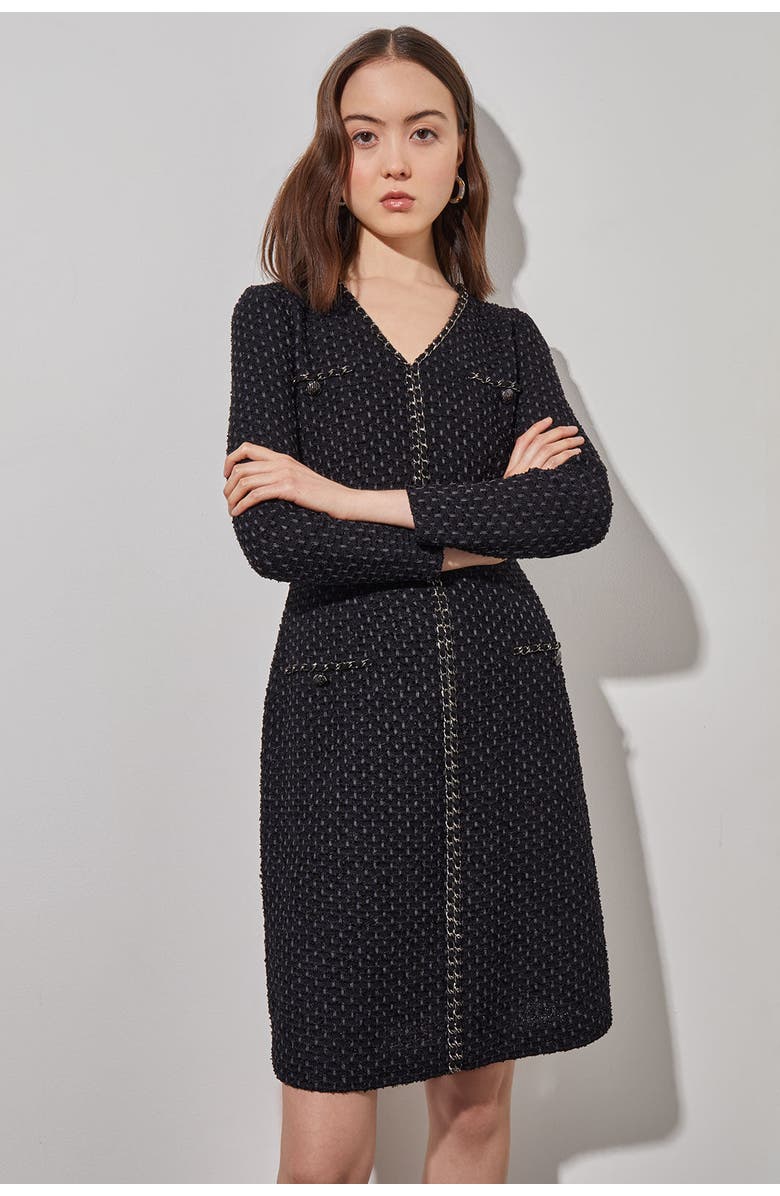 Ming Wang Chain Trim Textured Knit Sheath Dress, Alternate, color, Black/Granite