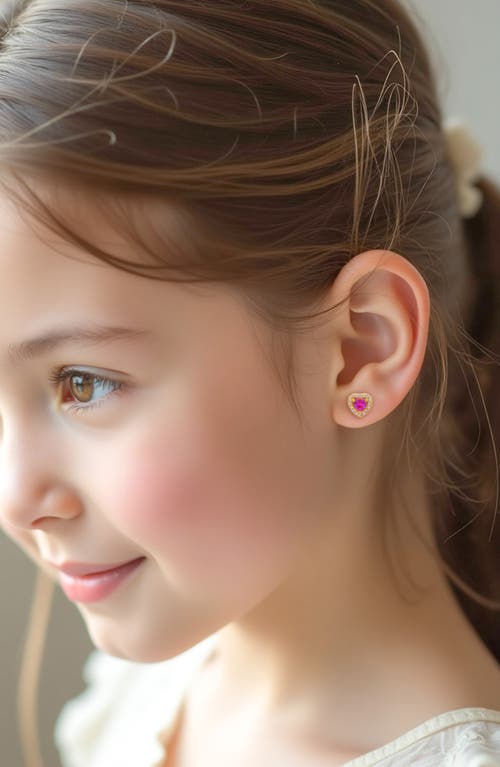 Lily Nily Kids' Cubic Zirconia Heart Halo Stud Earrings In Dark Pink