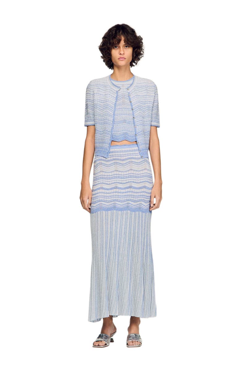 SANDRO Long fancy knit skirt, Alternate, color, Sky Blue
