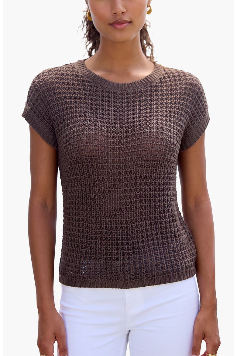 Short Sleeve Openwork Sweater, Main, color, Taupe