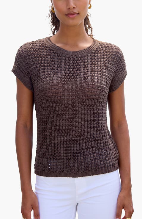 Short Sleeve Openwork Sweater