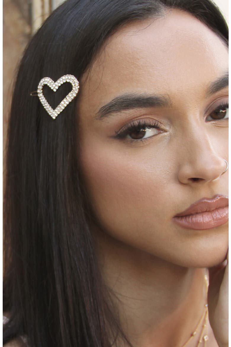 Set of 2 Crystal Heart Barrettes, Alternate, color, GOLD