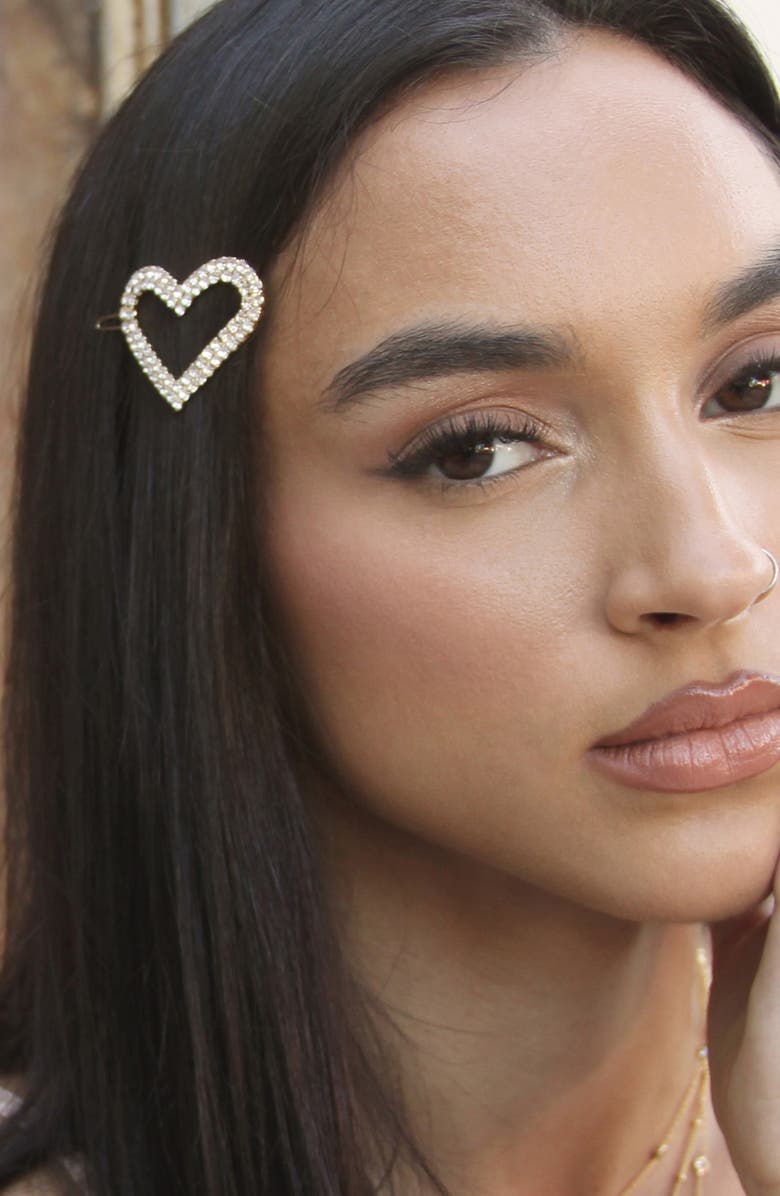 Ettika Set of 2 Crystal Heart Barrettes, Alternate, color, Gold