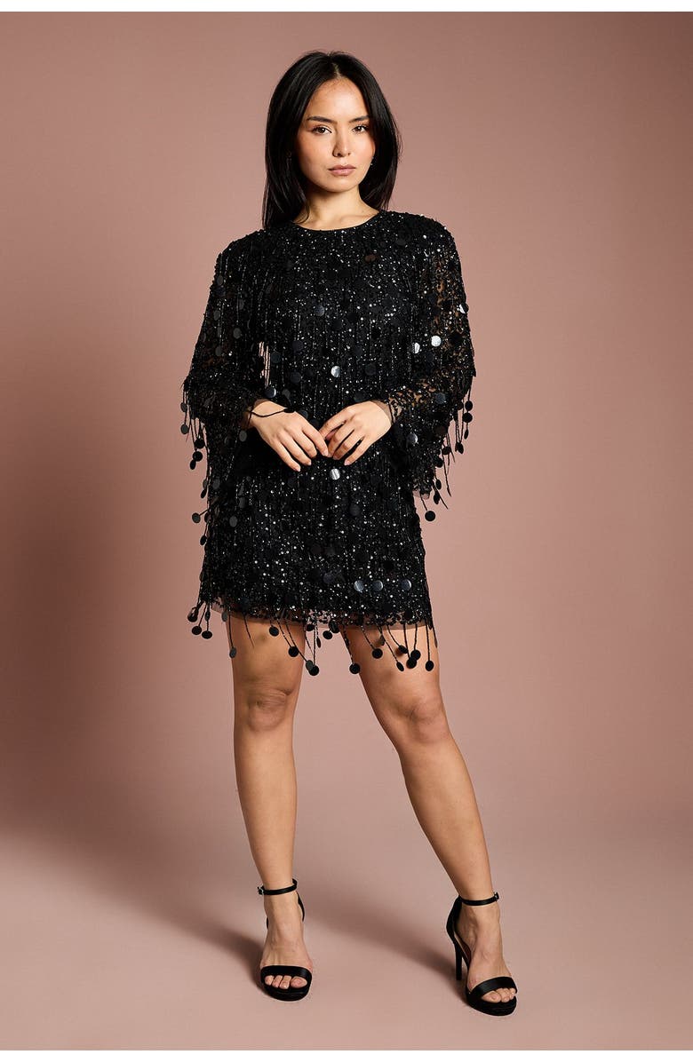 Coast Petite Sequin Tassel Mini Dress, Alternate, color, Black