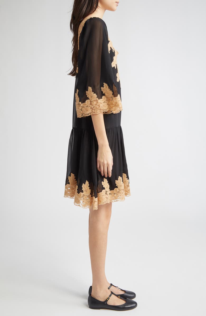 Bode Marisel Lace Trim Silk Chiffon Dress, Alternate, color, 