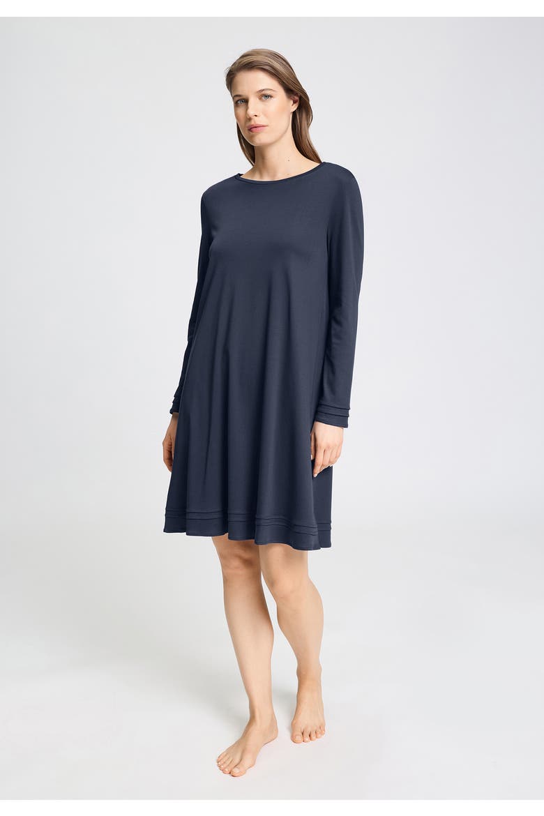 Pilar Parallel Pleated Cotton Nightgown, Alternate, color, Deep Navy