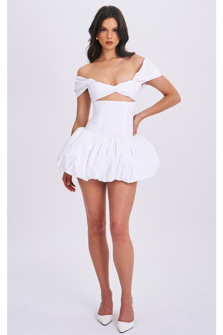Umika Off Shoulder Bubble Hem Mini Dress, Main, color, White