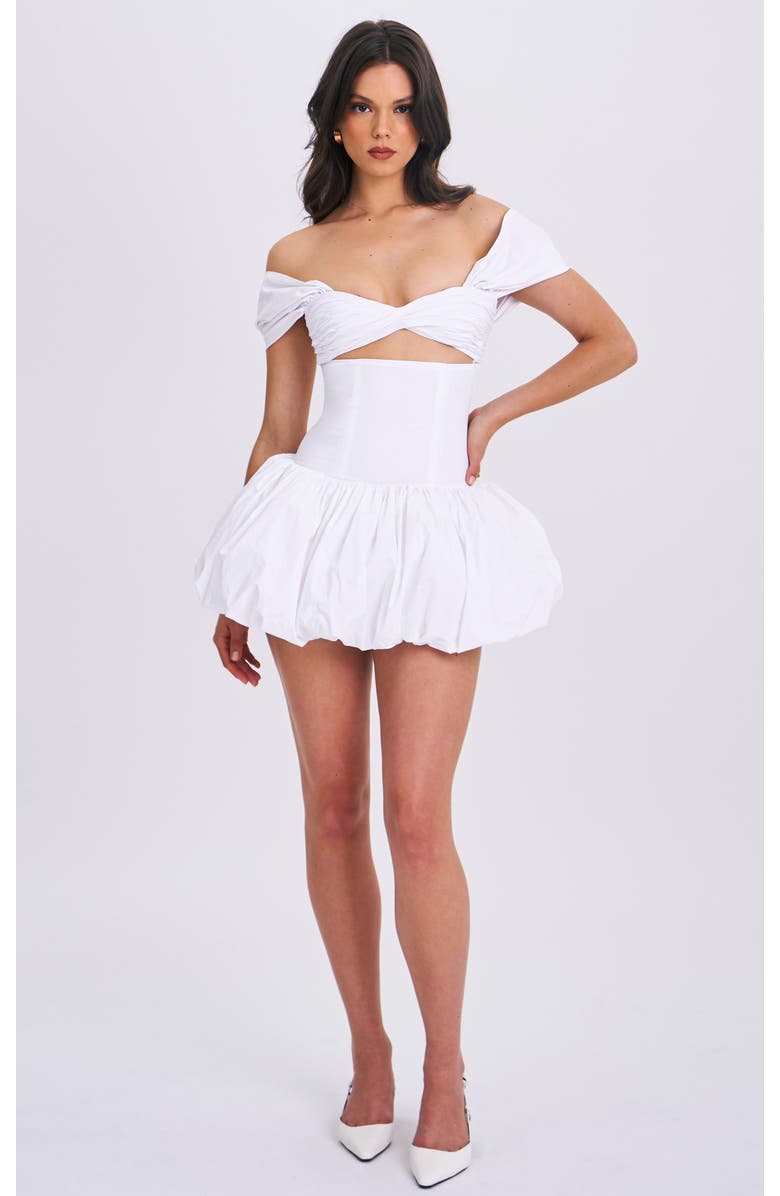 Miss Circle Umika Off Shoulder Bubble Hem Mini Dress, Main, color, White