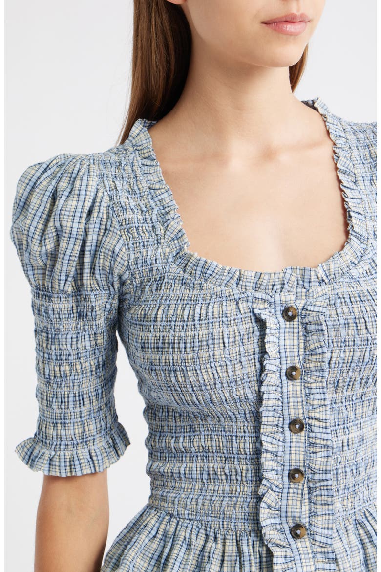 Mansi Smocked Organic Cotton Peplum Top, Alternate, color, CLOUDY