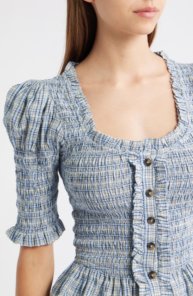 Damson Madder Mansi Smocked Organic Cotton Peplum Top, Alternate, color, Cloudy