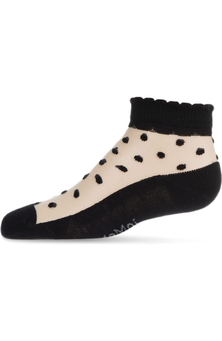 MeMoi Kid's Flocked Dot Anklet with Scalloped Cuff, Main, color, Black