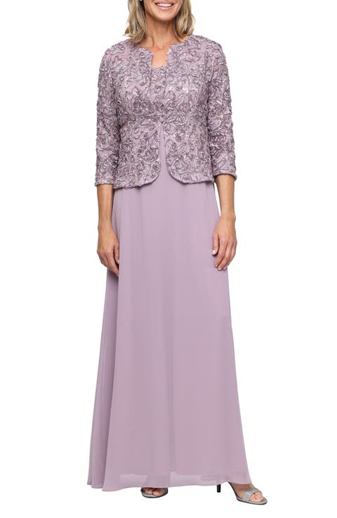 Sequin Soutache Lace Empire Waist Chiffon Gown with Jacket