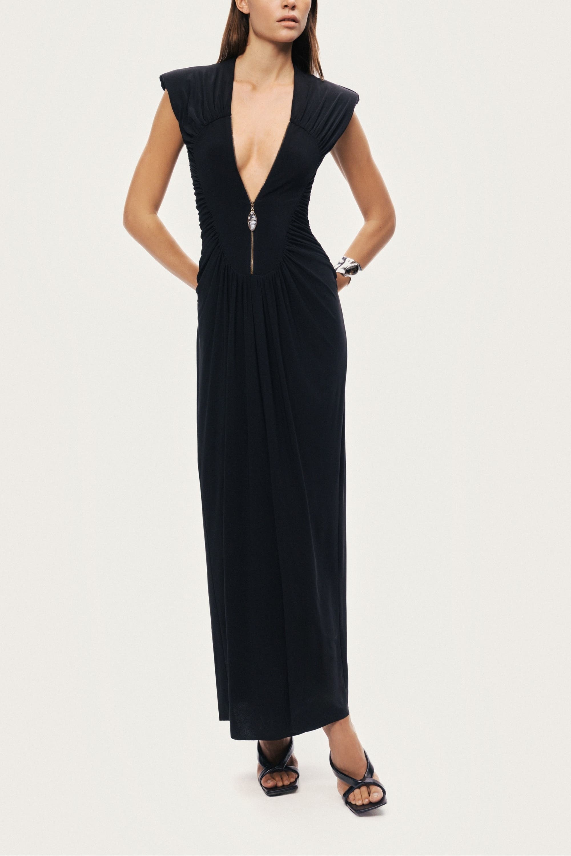 Ruched Deep V-Neck Maxi Dress - image 2