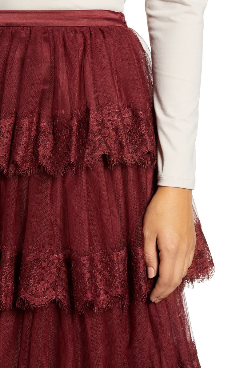 Rachel Parcell Lace Trim Tiered Mesh Skirt, Alternate, color, 