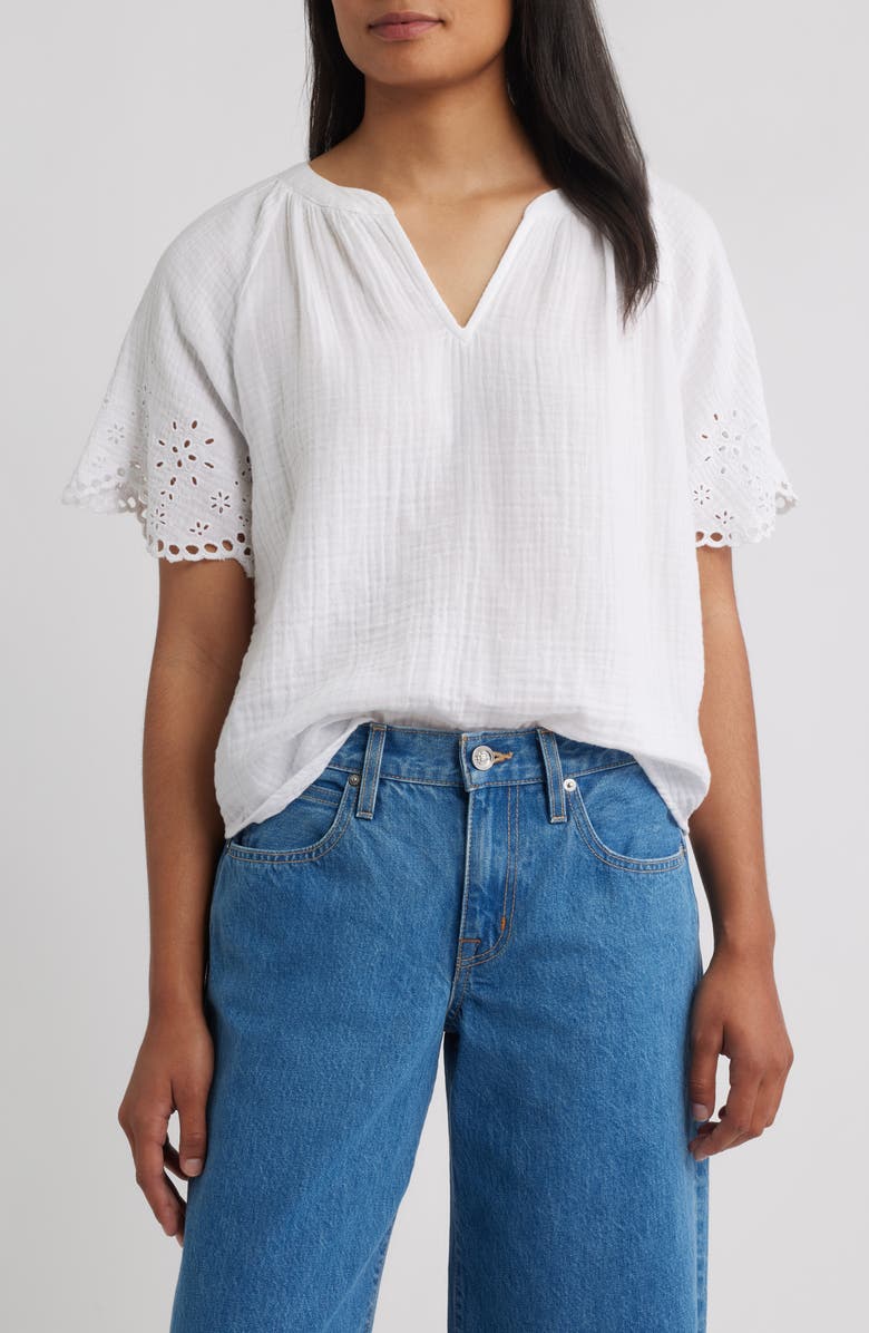 beachlunchlounge Dessa Eyelet Detail Cotton Top, Main, color, 