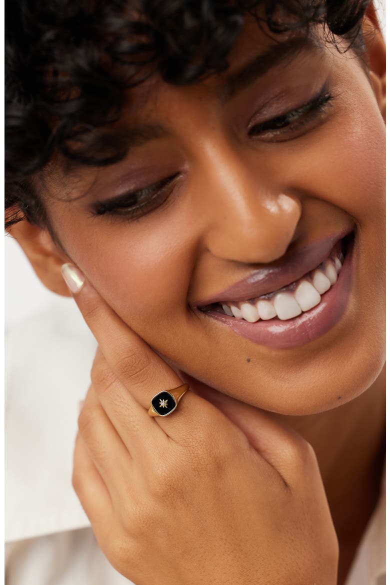 Gold Signet Ring - Amara Black, Alternate, color, Black/Gold