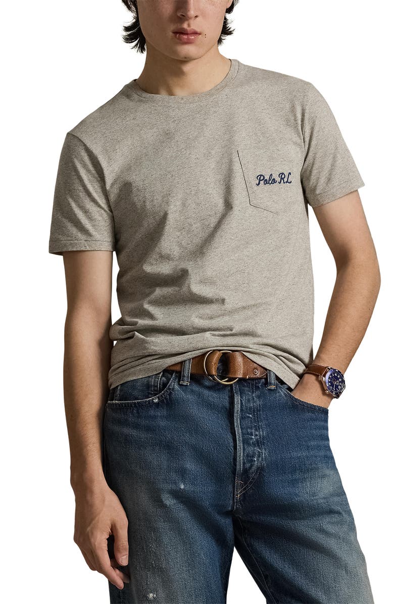 Polo Ralph Lauren Classic Fit Polo Bear Pocket Graphic T-Shirt, Main, color, Loft Heather/ Heritage Bear