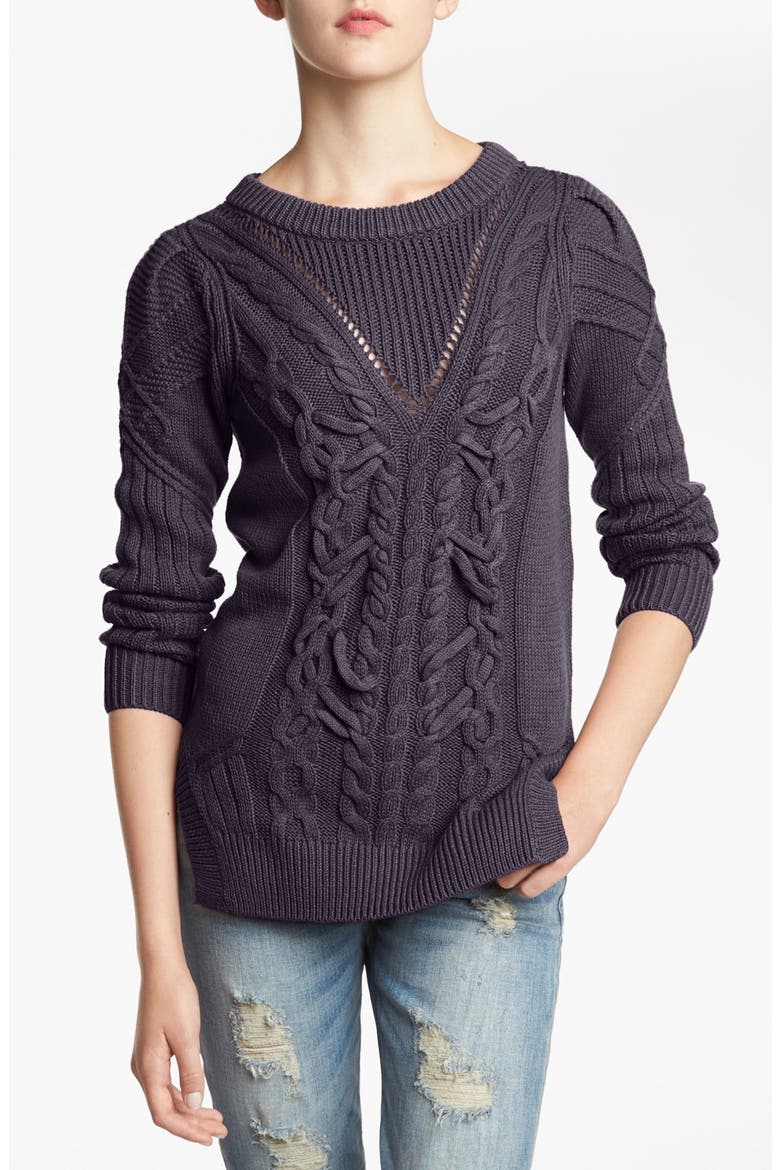 Cable Knit Sweater, Main, color, GREY- METEOR