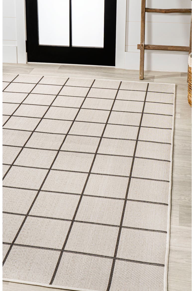 Grid Modern Squares Indoor/Outdoor Area Rug, Alternate, color, Cream/Black
