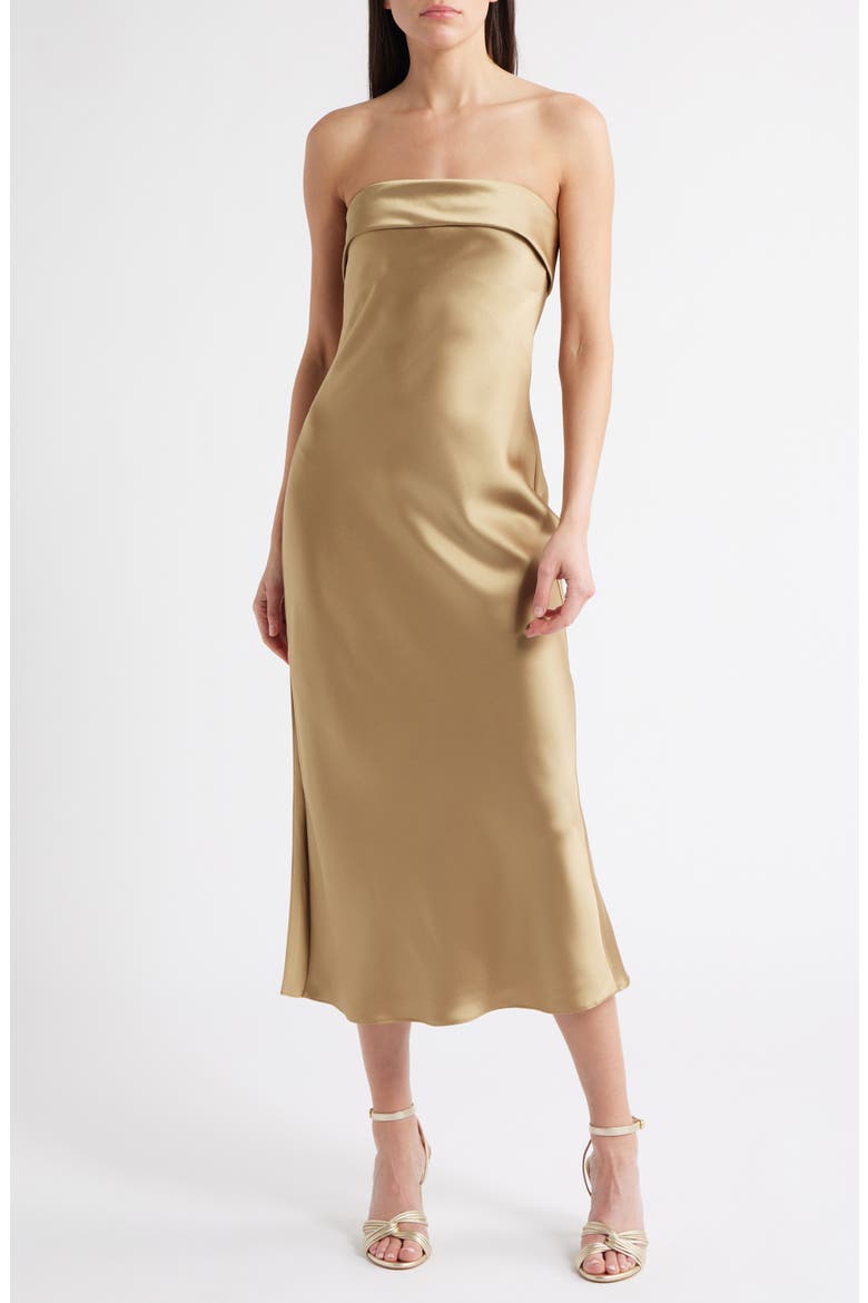 Faye Strapless Satin Cocktail Dress, Main, color, GOLD