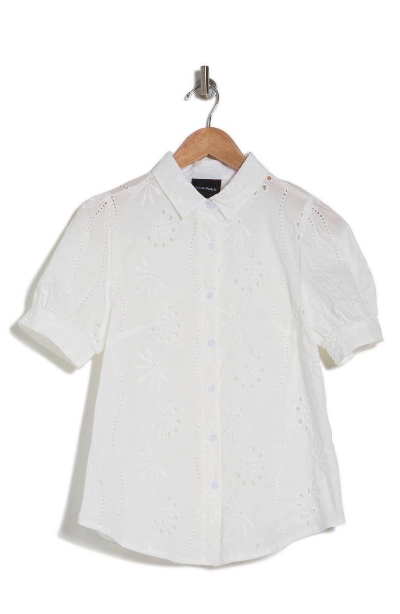 LIV LOS ANGELES Embroidered Cotton Eyelet Short Sleeve Button-Up Shirt, Alternate, color, 