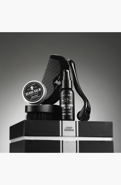 Lovery 5 Piece Beard Growth Kit With Growth Serum, Balm, Derma Roller, Comb, Brush