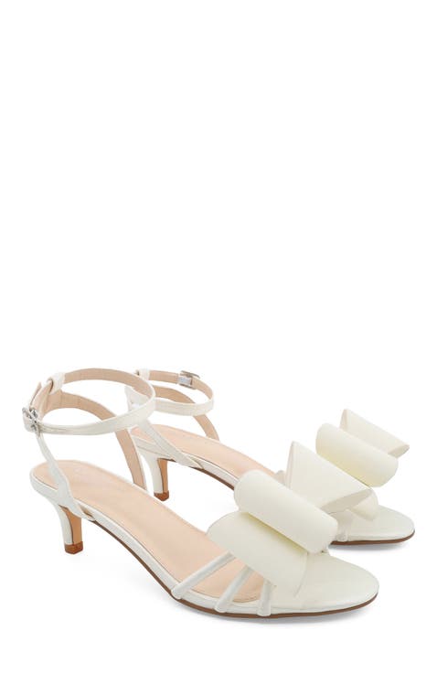 Sylvia Satin Strappy Kitten Heel Sandals with Tuxie Bow