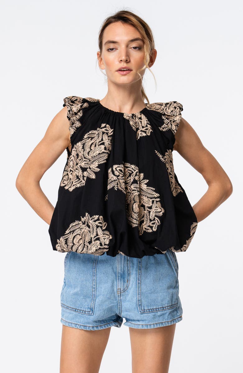 CIEBON Sabrina Embroidered Bubble Hem Cotton Top, Alternate, color, Black Cream