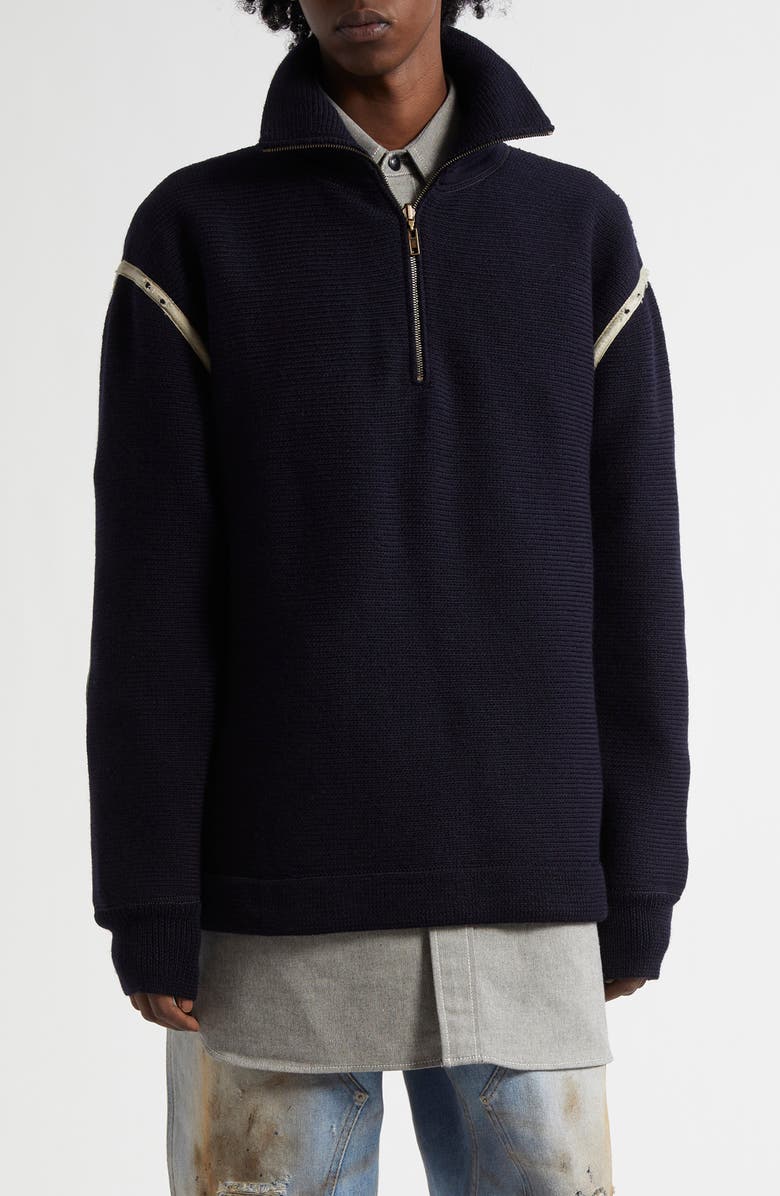 Maison Margiela Elbow Patch Half Zip Wool Pullover, Main, color, Navy
