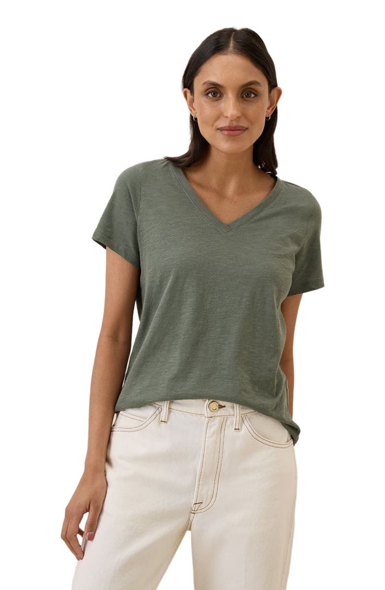 Pact Organic Cotton Featherweight Slub V-Neck Tee, Main, color, Castor Green