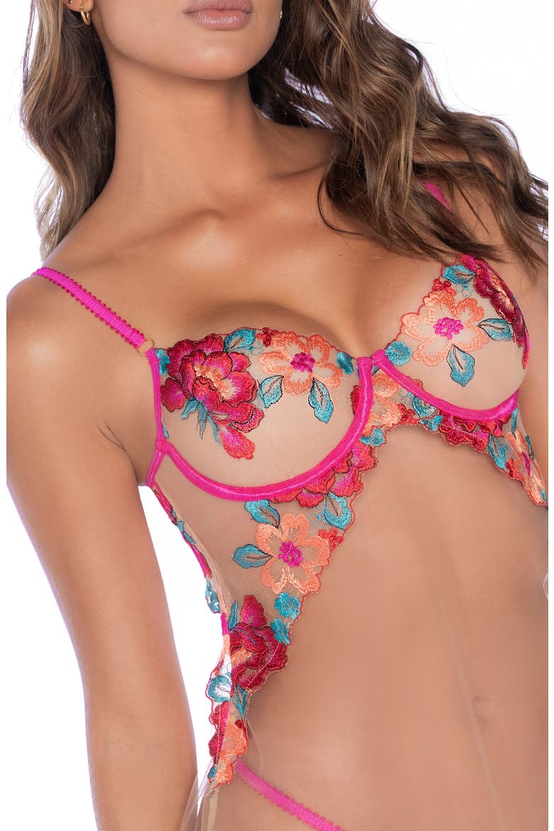 Embroidered Mesh Underwire Babydoll Chemise & G-String Set, Alternate, color, SEDUCTIVE GARDEN