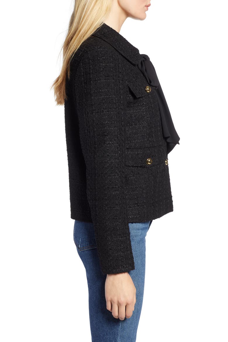 x Atlantic-Pacific Bow Detail Tweed Jacket, Alternate, color, BLACK