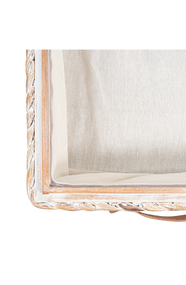 HAPPIMESS Chett Minimalist Hand-Woven Hyacinth/Wood Underbed Storage Bin with Wheels and Handles, Alternate, color, White Wash