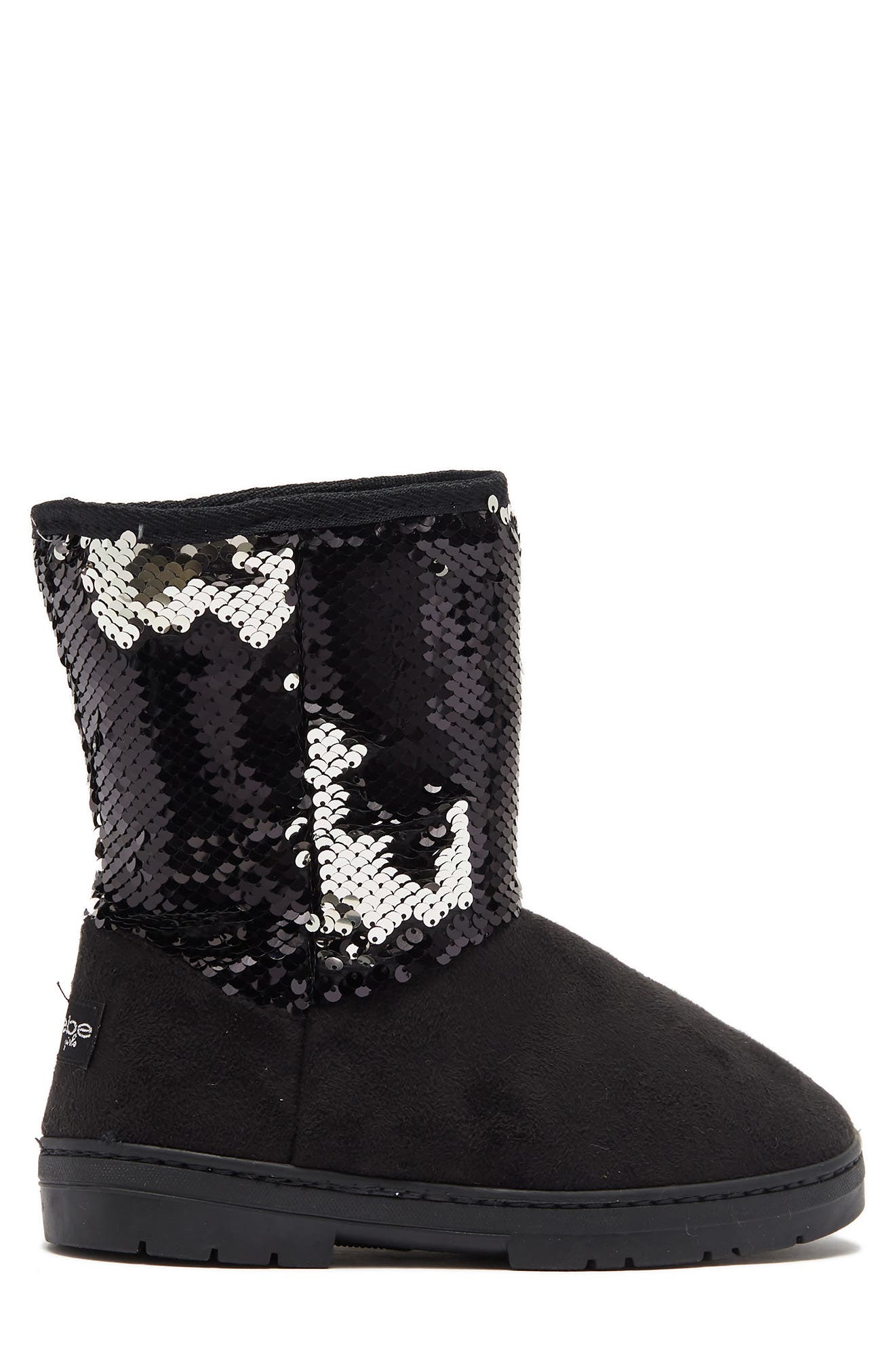 bebe Sequin Faux Fur Lined Boot, Alternate, color, 