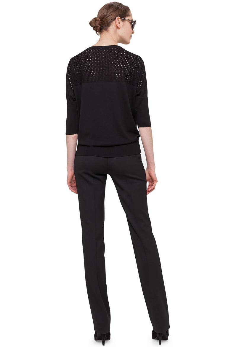 Perforated Yoke Wool Sweater, Alternate, color, BLACK