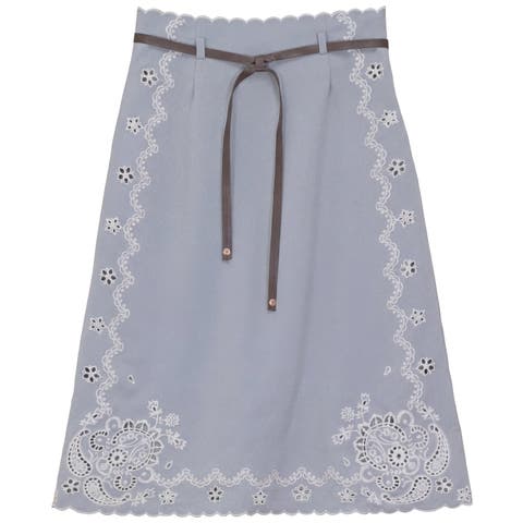 A-Line Embroidered Scalloped Hem Skirt
