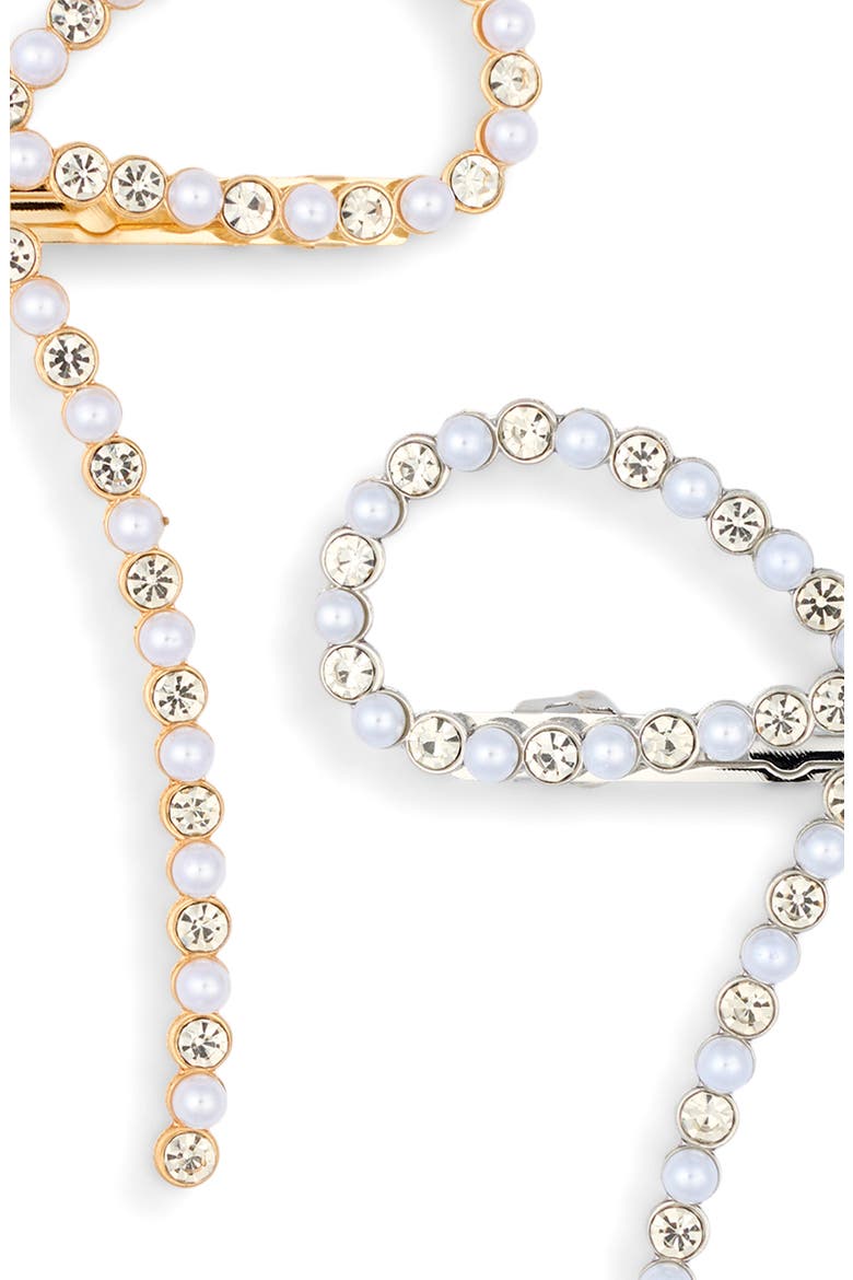 Kids' Set of Two Faux Pearl Bow Clips, Alternate, color, GOLD COMBO