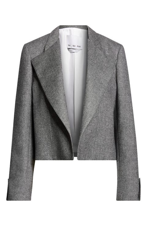 Lauren Stretch Virgin Wool & Cashmere Flannel Crop Jacket