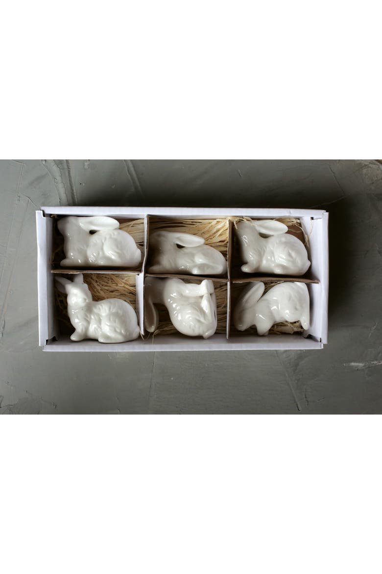 White Ceramic Bunnies, Set of 6, Alternate, color, White