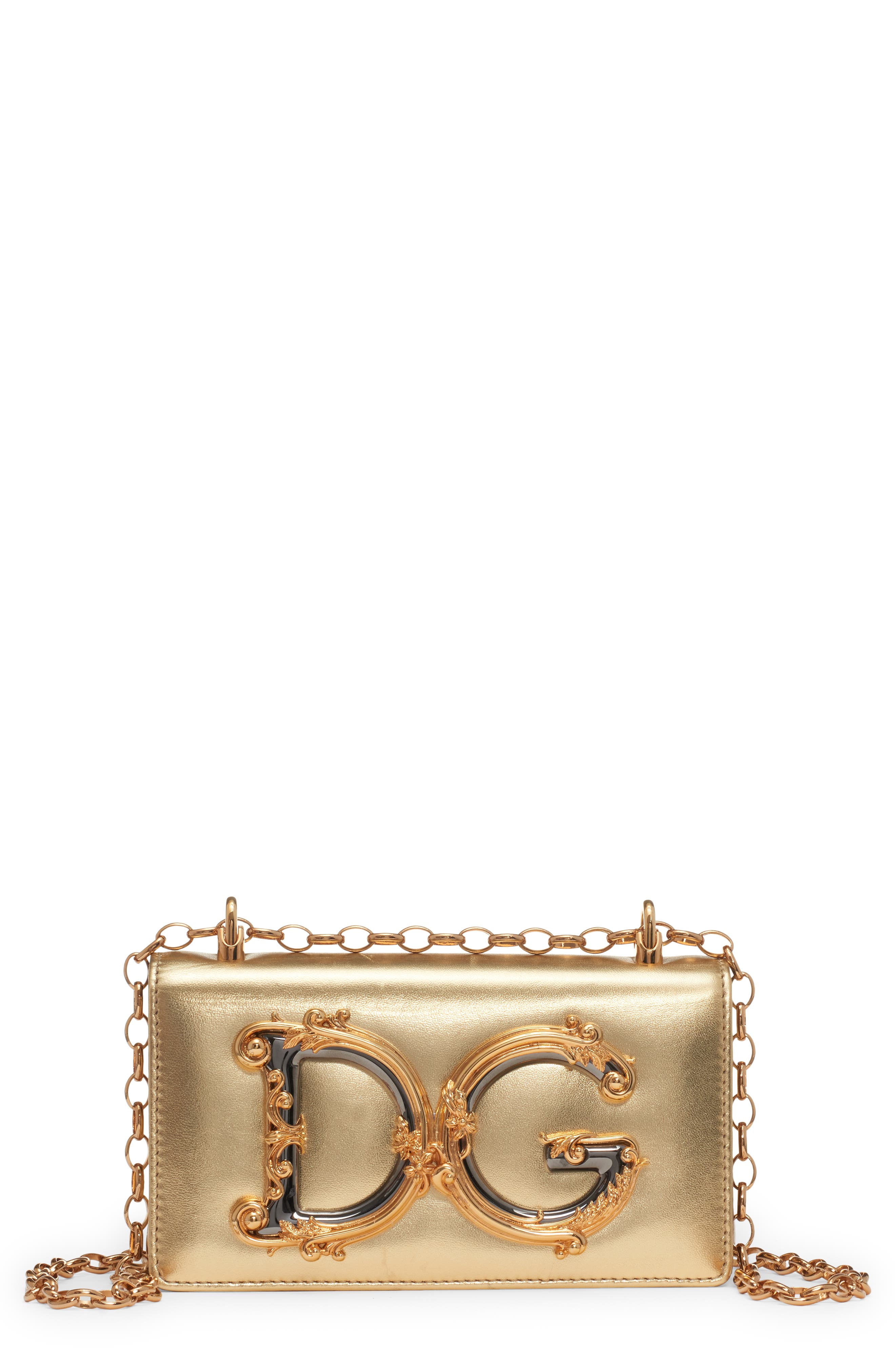 Dolce&Gabbana Logo Metallic Leather Crossbody Bag, Main, color, 