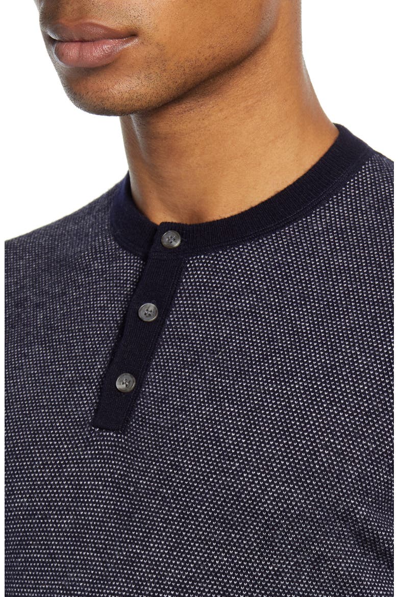 Slim Fit Bird's Eye Henley Wool & Cashmere Sweater, Alternate, color, COASTAL/PEARL