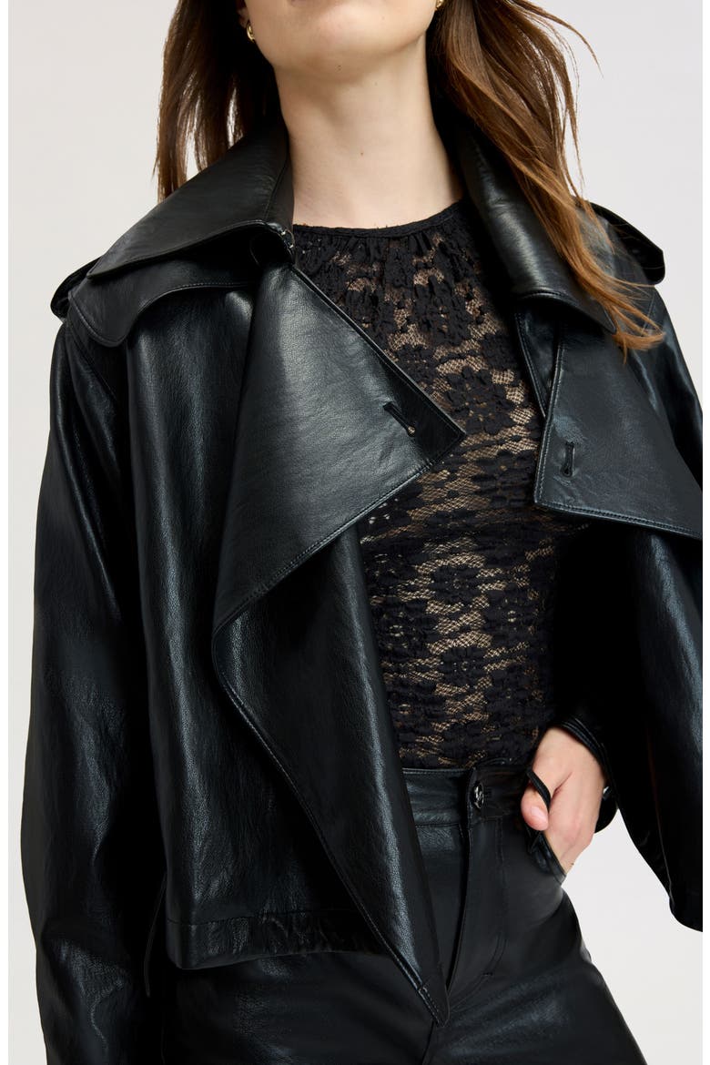 Draped Faux Leather Jacket, Alternate, color, TRUE BLACK