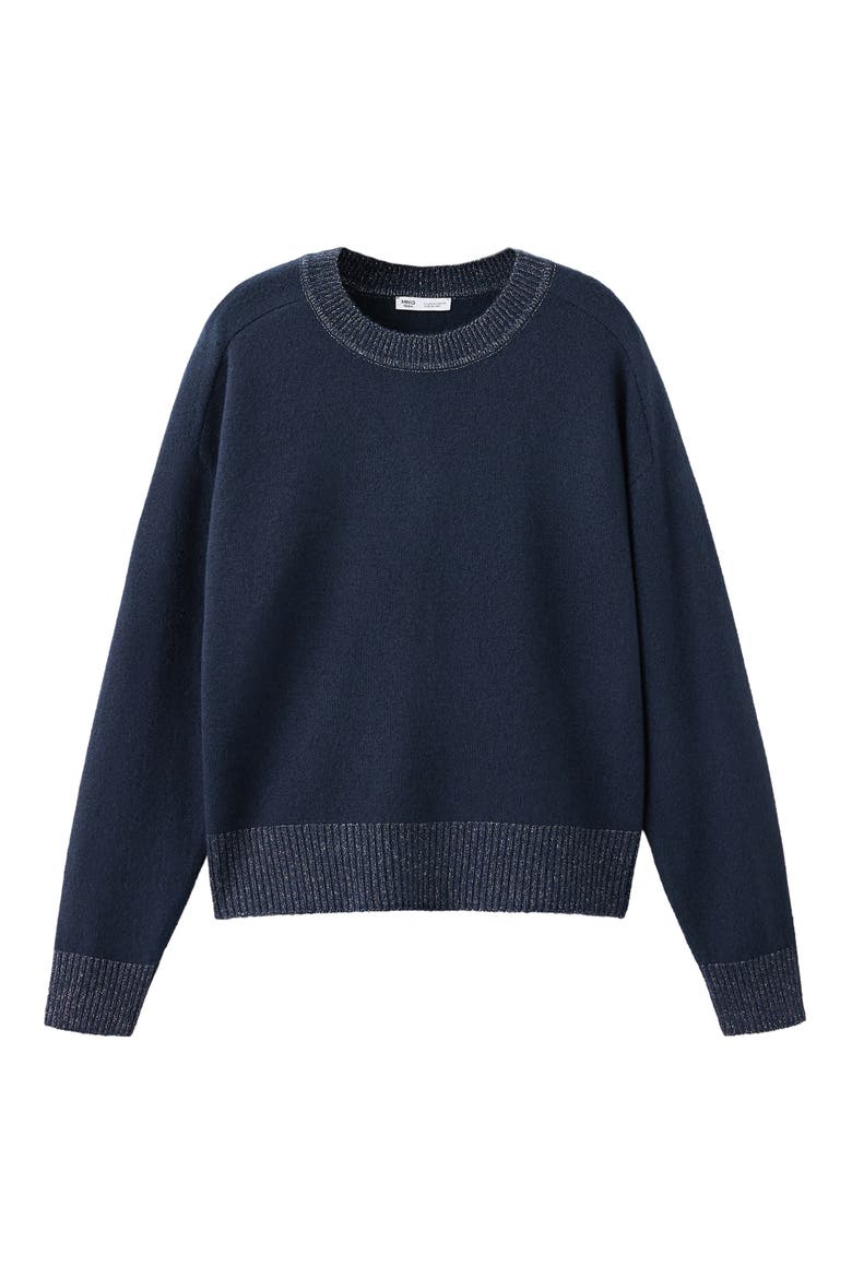 Lurex Detail Crewneck Sweater, Main, color, NAVY