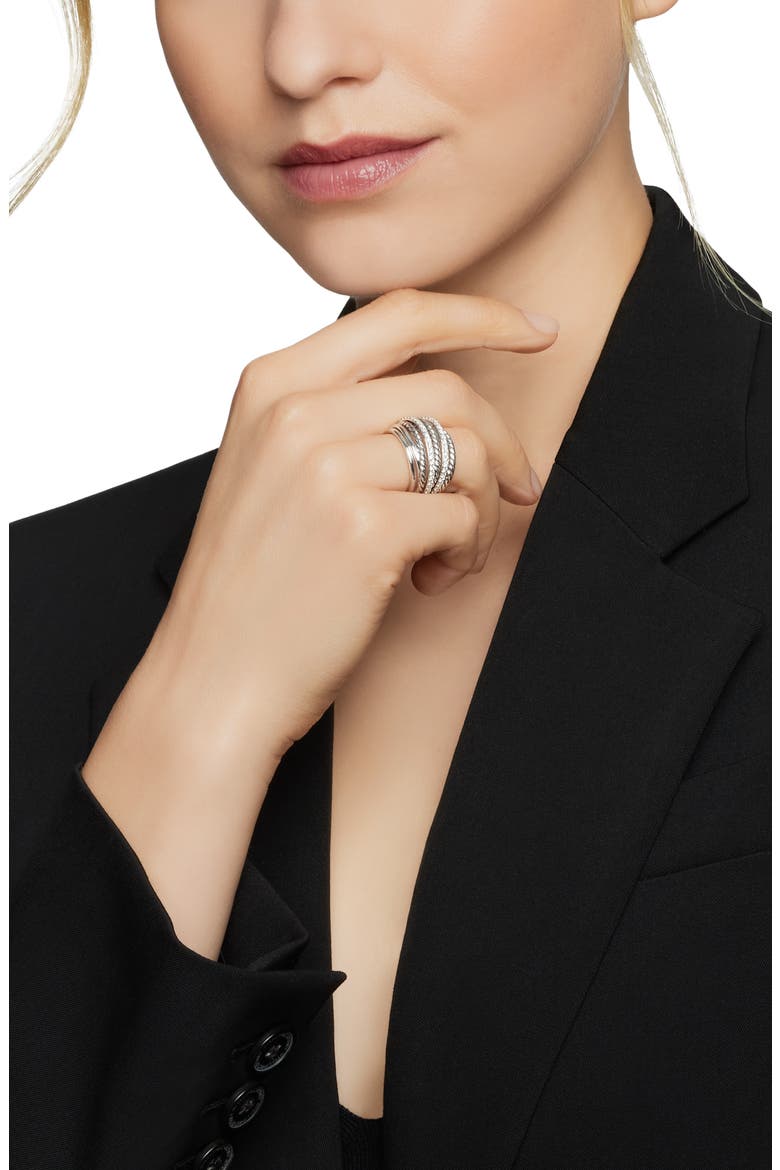 Crossover Dome Ring with Diamonds, Alternate, color, DIAMOND
