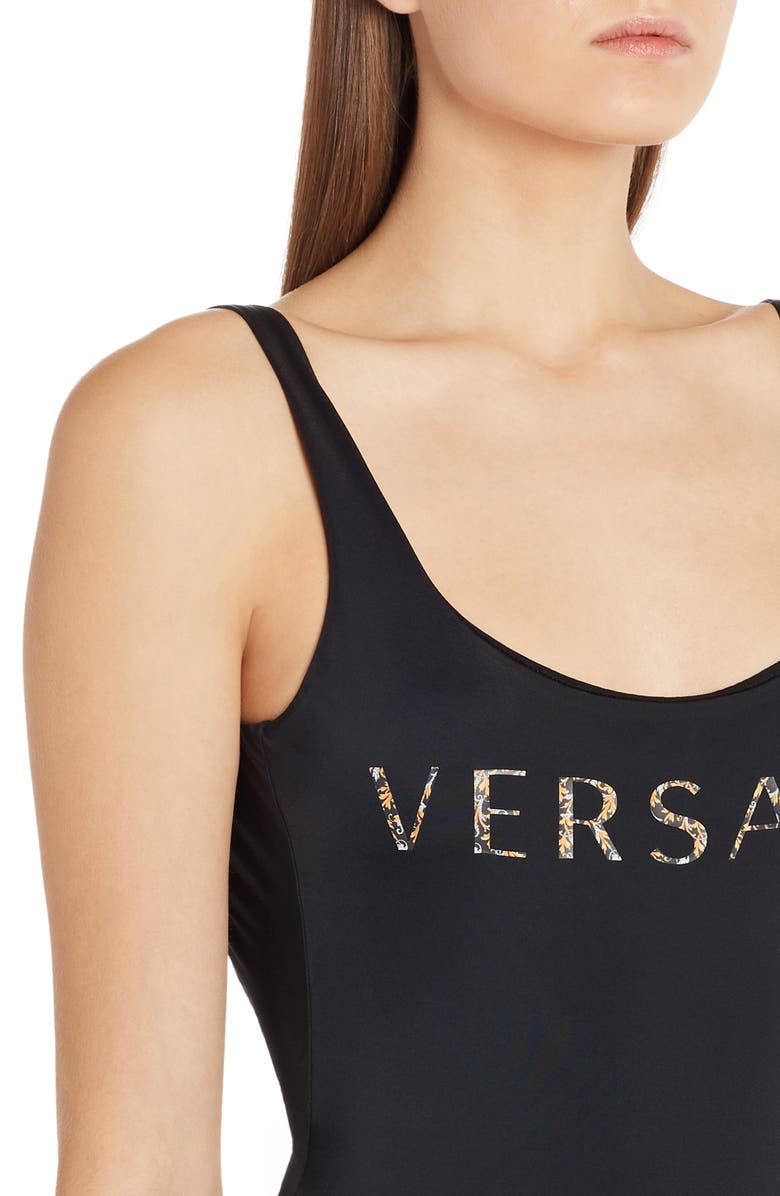 Versace Logo One-Piece Swimsuit, Alternate, color, 