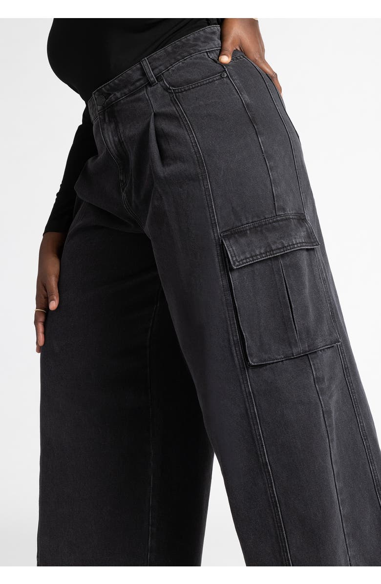 ELOQUII Wide Leg Cargo Jean, Alternate, color, Washed Black