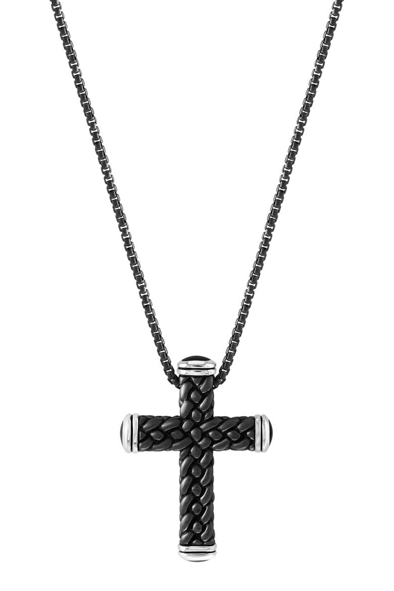 Men's Sterling Silver Onyx Cross Pendant Necklace, Main, color, BLACK