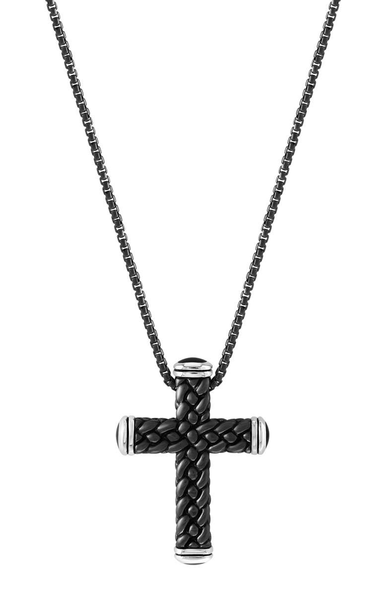 EFFY Men's Sterling Silver Onyx Cross Pendant Necklace, Main, color,