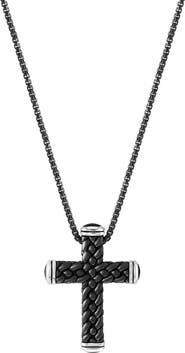 EFFY Men's Sterling Silver Onyx Cross Pendant Necklace